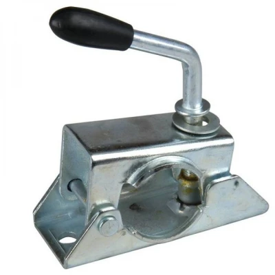 Abbildung von UNITEC Klemmbügel für Abstellstütze und Stützrad, Rohrdurchmesser 48 mm, Klemmschelle aus Stahl, mit Gummi Griff Befestigungslöchern, silber