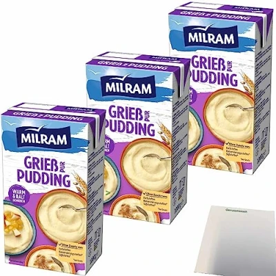 Abbildung von Milram Grieß Pudding Pur warm und kalt zu genießen 3er Pack (3x1000g Packung) + usy Block