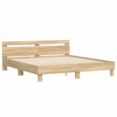 Abbildung von vidaXL Bettgestell, Bettrahmen mit Lattenrost, Bett Gästebett Kopfteil, Doppelbett Schlafzimmerbett Schlafzimmermöbel, Sonoma Eiche 160x200cm