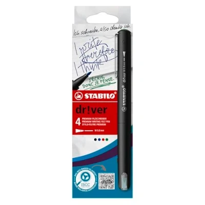 Abbildung von Premium Filzschreiber STABILO dr!ver 4er Pack grün, rot, blau, schwarz