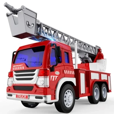 Abbildung von TOYABI Große Feuerwehr Auto Spielzeug, Feuerwehrauto Groß, Mit Drehleiter, Sound Und Licht, Big Fire Truck Fahrzeuge, Löschfahrzeug Für Kinder Ab 3 4 5 6 Jahre, Jungen Spielzeugauto Geschenk