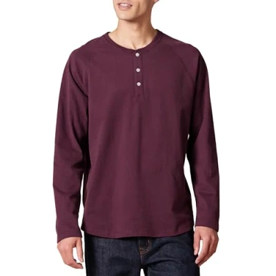 Abbildung von Amazon Essentials Herren Henley Shirt mit Langen Ärmeln und normaler Passform (erhältlich in Big &amp; Tall), Burgunderrot, S
