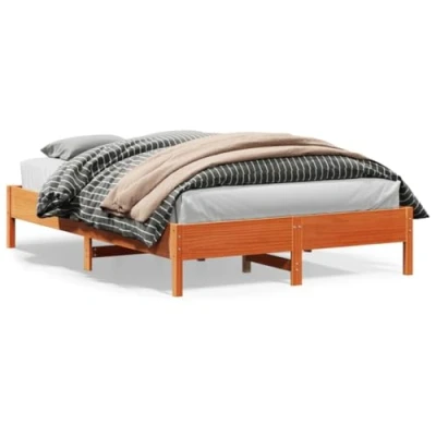 Abbildung von vidaXL Massivholzbett, Holzbett mit Kopfteil Lattenrost, Doppelbett für Schlafzimmer, Bett Bettgestell, Modern, Wachsbraun 150x200cm Kiefer