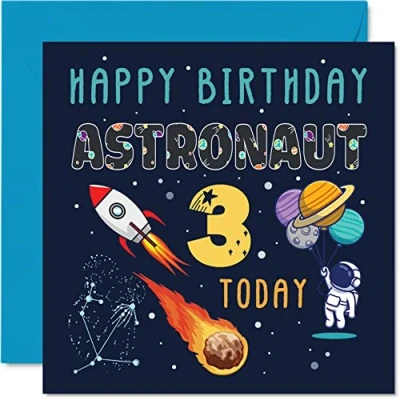 Abbildung von Geburtstagskarte zum 3. Geburtstag Jungen Weltraum Astronautenkosmos 3 Jahre und Mädchen Dritte 145 mm x Grußkarte Sohn Tochter Nichte Neffe Enkel