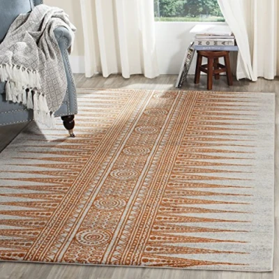 Abbildung von SAFAVIEH Traditionell Teppich für Wohnzimmer, Esszimmer, Schlafzimmer Evoke Collection, Kurzer Flor, Elfenbein und Orange, 201 X 274 cm