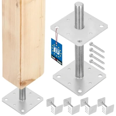 Abbildung von KOTARBAU® 4er Set Pfostenträger 160 mm x 250 Gewinde M24 Verzinkt Stützenfuß Höhenverstellbar Bodenfuß Betonfuß Zum Aufschrauben Regulierbar