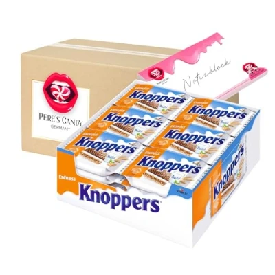 Abbildung von Knoppers Erdnuss Waffelschnitten 24er x 25g Milch und Erdnusscreme Füllung mit Geschenk von Pere&#039;s Candy