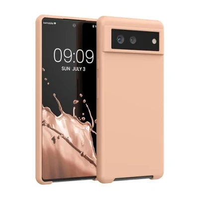 Abbildung von kwmobile Hülle kompatibel mit Google Pixel 6 Silikon Handy Case Handyhülle weiche Oberfläche kabelloses Laden Pastell Pfirsich