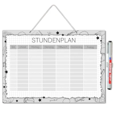Abbildung von younikat Stundenplan im schwarz/weiß Design Hartschaumplatte I DIN A4 zum Schulanfang abwischbar wiederbeschreibbar Aufhängen dv_1454