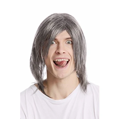 Abbildung von WIG ME UP GFW892 44 Herrenperücke Perücke lang glatt Scheitel cool älterer Rockstar Grau Dunkelgrau mit Schwarz