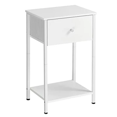 Abbildung von VASAGLE Nachttisch, Beistelltisch mit Stoff Schublade, 61 cm hoher Nachtschrank, Ablage, für Wohnzimmer, Schlafzimmer, weiß LGS021W14