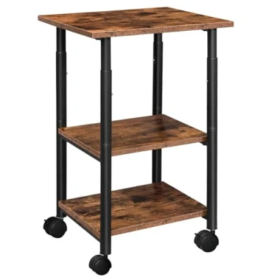 Abbildung von HOOBRO Druckertisch, Druckerständer mit arretierbaren Rädern, Druckerwagen rollbar 3 Ebenen, höhenverstellbar, leicht zu montieren, 48,5 x 40 67 cm, für Büro, Dunkelbraun Schwarz EBF03PS01G1