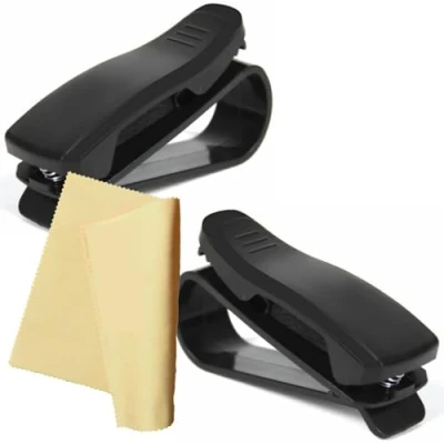 Abbildung von Brillenhalter Auto Sonnenblende + Brillenputztuch 2x Clip Sonnenbrillenhalter Brillenablage Innenausstattung Brillenclip Schwarzer Bestes Autozubehör Glasses Holder