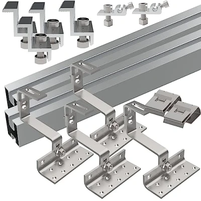 Abbildung von revolt Montagesets Photovoltaik: 14 teiliges Dachmontage Set für 1 Solarmodul, flexibel (Montagesets Photovoltaik Ziegel, Befestigungsschiene, PV Halterung)