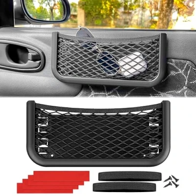 Abbildung von MyGadget Aufbewahrungsnetz [ 26 cm x 12 ] zum kleben oder Schrauben Organizer Tasche für Innenraum von Auto Camper Kofferraum Boot usw. Schwarz