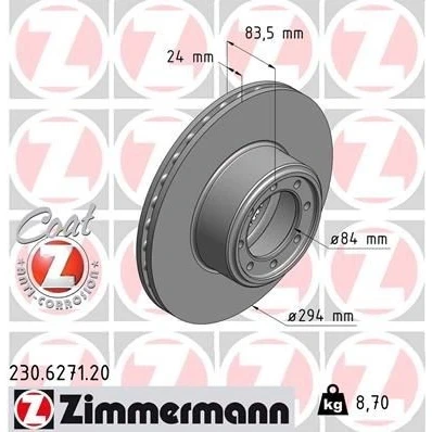 Abbildung von ZIMMERMANN COAT Z 230.6271.20 Bremsscheibe 294 24 8/8 8 108 innenbelüftet beschichtet IVECO: DAILY 4 Kasten/Kombi, Pritsche/Fahrgestell