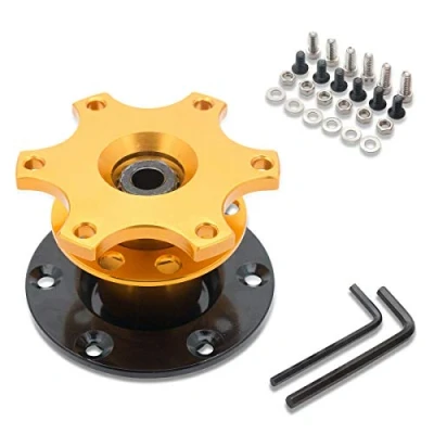Abbildung von Auto Lenkrad Schnellwechsel Nabenadapter, Universal Rennadapter Abnehmbares Snap Off Boss Kit für Autorennen, Rallye, Motorsport, 6 Loch Muster, Gold