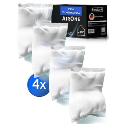 Abbildung von BonAura Luftentfeuchter AirOne ohne Strom I Raum Entfeuchter mit 680g Granulat, für 55 m3 Räume, Tank 1,00 l, 360 Belüftung, Ausgiesser, Füllstandsanzeige, 1L
