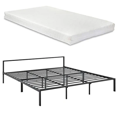 Abbildung von en.casa Metallbett, »Imatra« Bettgestell mit Kaltschaummatratze 180 x 200 cm Schwarz