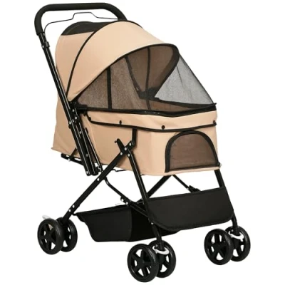 Abbildung von PawHut Hundebuggy Hundewagen Buggy für kleine Hunde und Katzen Haustierwagen Pet Stroller Katzenbuggy Oxford Braun 76,5 x 52 95 cm