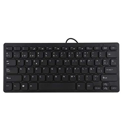 Abbildung von PUSOKEI Kabelgebundene spanische Tastatur, USB Schnittstelle mit 78 Tasten, Plug &amp; Play, tragbare ultradünne Desktop geeignet für Office / Spiele