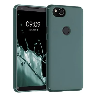 Abbildung von kwmobile Hülle kompatibel mit Google Pixel 2 weiches TPU Silikon Case Cover geeignet für kabelloses Laden Tannengrün