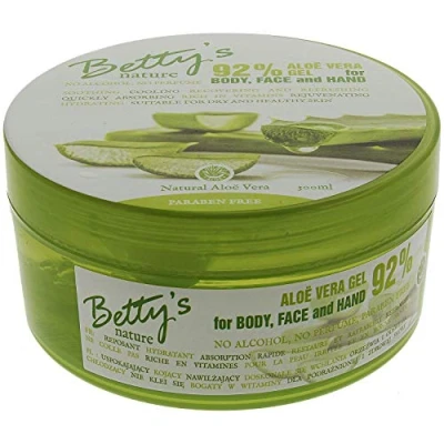 Abbildung von Betty&#039;s Aloe Vera Gel 100% frei von Tierquälerei! Für Körper, Gesicht und Hand. trockene Haut, reduziert Falten, Sonnenbrand, behandelt Akne, heilt Wunden löscht Dehnungsstreifen,