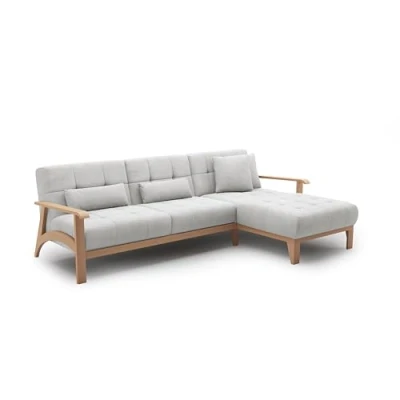 Abbildung von Cavadore Ecksofa Billan / Eckcouch im skandinavischen Design mit Longchair und massivem Holzgestell in Buche 264 x 88 183 Mehrfarbiger Strukturstoff, Hellgrau
