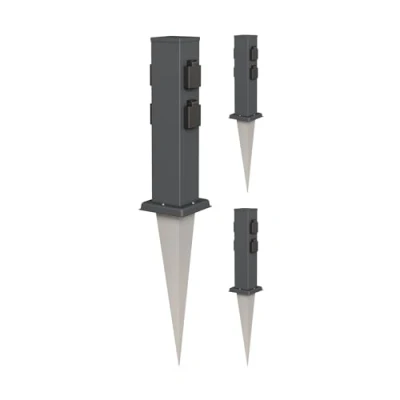Abbildung von ledscom.de 3 Stück Garten Steckdosen Säule Polly mit Erdspieß für außen, IP44, 4 Fach, Edelstahl, eckig, anthrazit, 40cm