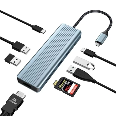Abbildung von USB C Hub Adapter, 9 in 1 zu HDMI Dual Monitor Adapter mit 4K HDMI, 100W PD, 3.0/2.0, SD/TF Kartenleser für MacBook Pro/Air, Dell,Surface Pro, HP, Lenovo
