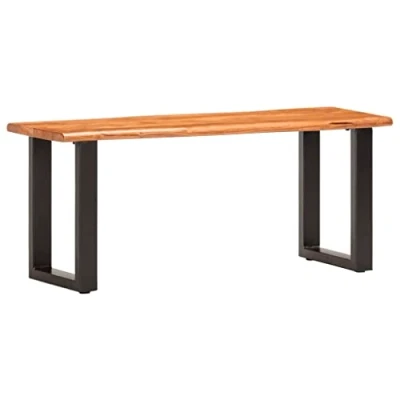 Abbildung von vidaXL Akazienholz Massiv Sitzbank mit Naturkanten Baumstamm Baumkante Flurbank Esszimmerbank Holzbank Küchenbank Massivholzbank Bank 110cm Stahl