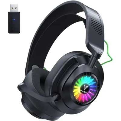 Abbildung von Vakedy HW10 Wireless Gaming Headset,PS5 Headset Bluetooth für PC, PS4, PS5, Mac, Switch,Mobile,Gaming mit Mikrofon, RGB Licht, Über 50 Stunden Akkulaufzeit Schwarz
