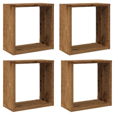 Abbildung von vidaXL Wandregal 4 STK., Würfelregal mit Stauraum Wandmontage, Hängeregal Schweberegal für Wohnzimmer, Cube CD Regal, Altholz Optik Holzwerkstoff