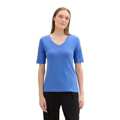 Abbildung von TOM TAILOR Damen 1043835 Basic T Shirt mit Fotoprint, 10619 Preppy Jean Blue, XXX Large