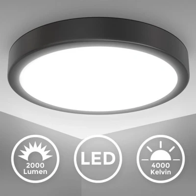 Abbildung von B.K.Licht LED Deckenlampe mit neutralweißer Lichtfarbe, 18 Watt, 2000 Lumen, Deckenleuchte, Lampe, Wohnzimmerlampe, Schlafzimmerlampe, Küchenlampe, Deckenbeleuchtung, 28x4 cm, Schwarz