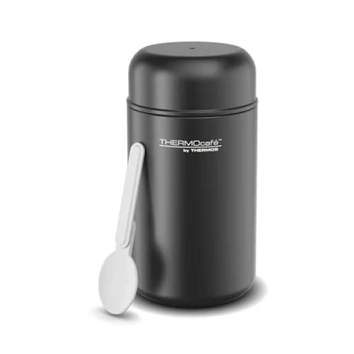 Abbildung von TC DAILY FOOD JAR 0,40l, black mat, Thermosbehälter für Essen aus Edelstahl mit Löffel Kunststoff, 6 h heiß / 12 kalt, Lunchpot, Isolier Speisegefäß Suppe, by THERMOS, Becher