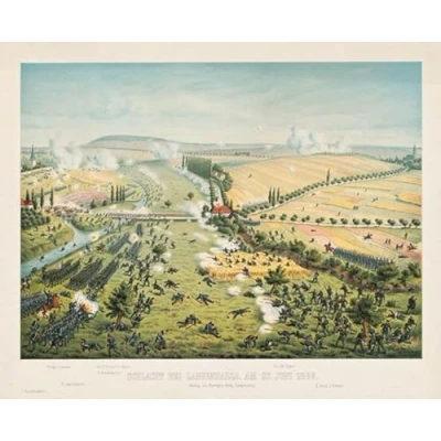 Abbildung von Schlacht bei Langensalza am 27. Juni 1866: Lithographie von der 1866 mit Merxleben, Unstrut und