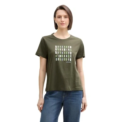 Abbildung von TOM Tailor CREW NECK Tshirt print, Damen, Größe: Large, Deep forest green