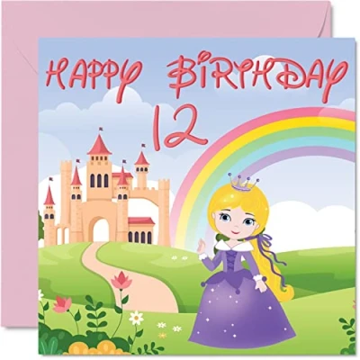 Abbildung von Stuff4 Geburtstagskarte für Mädchen Prinzessinnenschloss Happy Birthday Karte 12 Jahre altes Mädchen, 145 mm x Grußkarte Tochter, Nichte, Enkelin, Kinder