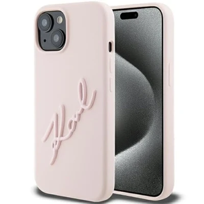 Abbildung von Karl Lagerfeld KLHCP15SSKSBMCP Hülle für iPhone 15 6.1&quot; Rosa hardcase Silicone Script