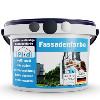 Abbildung von Plid® Fassadenfarbe Außen Anthrazitgrau 5l [WETTER &amp; UV BESTÄNDIG] Hochwertige Farbe für Mauerwerk, Hauswand, Beton Kellerwand Sockelfarbe Mauerfarbe Wandfarbe Grau Made in Germany