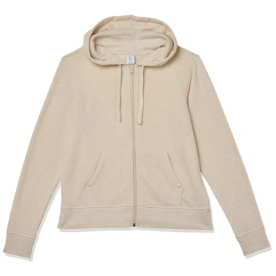 Abbildung von Amazon Essentials Damen Hoodie mit Langem Reißverschluss aus French Terry Fleece (Erhältlich in Übergröße), Haferbeige Meliert, M