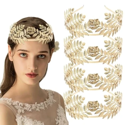 Abbildung von 4 Pezzi Gold Kopfschmuck Haarreif Braut, Römische Göttin Haarreif, Haarreifen Lorbeerkranz, Goldener Haarschmuck Damen,für Hochzeit, Party, Tanzparty, Mode Show stücke,kopfschmuck (Gold A06)