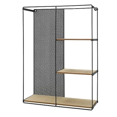 Abbildung von Spetebo Metall Wandregal schwarz mit 3 Etagen 50 x 40 cm Deko Hängeregal Holz Ablagen Küchenregal Metallregal Schweberegal Bad Regal zum Aufhängen oder Hinstellen
