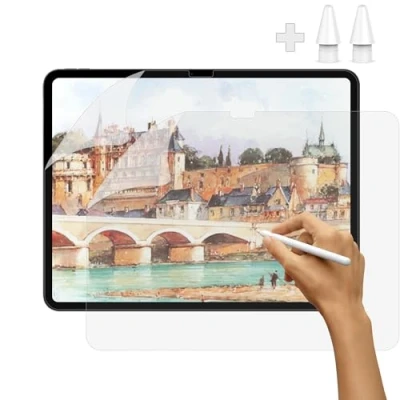 Abbildung von [2 Stück] Like Matt Papier Folie für iPad Pro 13&quot; M4 2024 (A2925/ A2926/ A3007), Gefühl zum Zeichnen Schreiben Skizzieren, mit 2 Spitzen Apple Pencil &amp; USB C 2./1. Generation