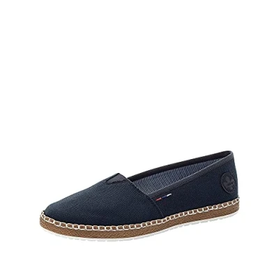 Abbildung von Rieker Damen Flats M2278, Frauen Espadrilles,espandrillos,Espadrillos,Espandrilles,Sommerschuhe,Slipper,Slip ons,Schlupfschuhe,blau (14),42 EU / 8 UK