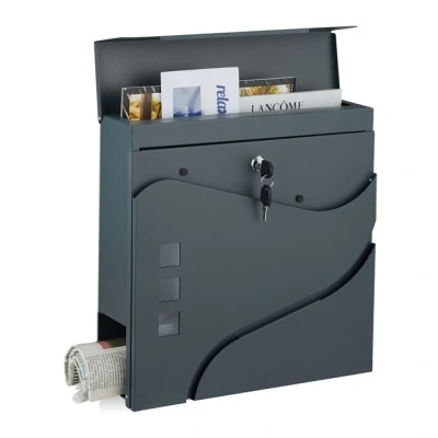 Abbildung von Relaxdays Briefkasten mit Zeitungsfach, Wand Postkasten Sichtfenster, HBT 37x37x11cm, Stahl, 2 Schlüssel, anthrazit