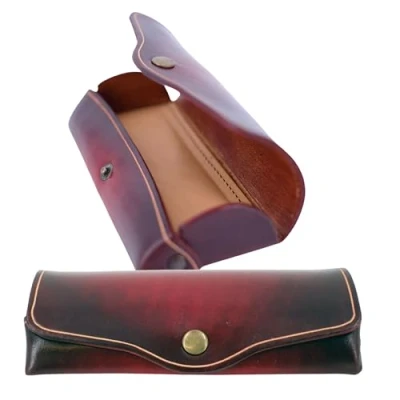Abbildung von MIKA 28063104 Brillenetui groß aus Echt Sattel Leder Rot, Etui für Brillen und Sehhilfen, Brillenbox Damen Herren, rote Brillenaufbewahrung, Sonnenbrillenetui ca. 16 x 8 3 cm