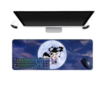 Abbildung von One Piece Luffy Anime großes Mauspad, 800 x 300 3 mm, Schreibtisch, rutschfest, strukturierte Oberfläche für Computer, Gamer, Zuhause und Laptops