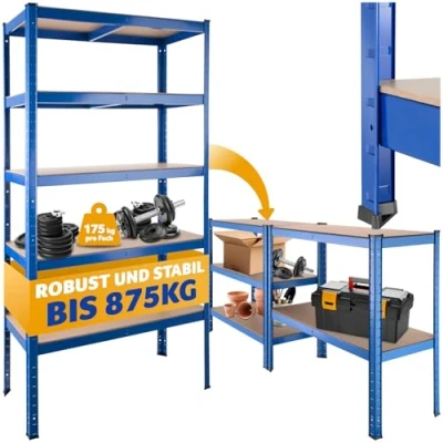 Abbildung von tectake® Lagerregal, Schwerlastregal 180x90x40 cm, Metallregal zu Werkbank Arbeitstisch umbaubar, Möbel für Werkstatteinrichtung, als Regal Keller, Abstellraum Ordnungssystem Belastbarkeit 875 kg